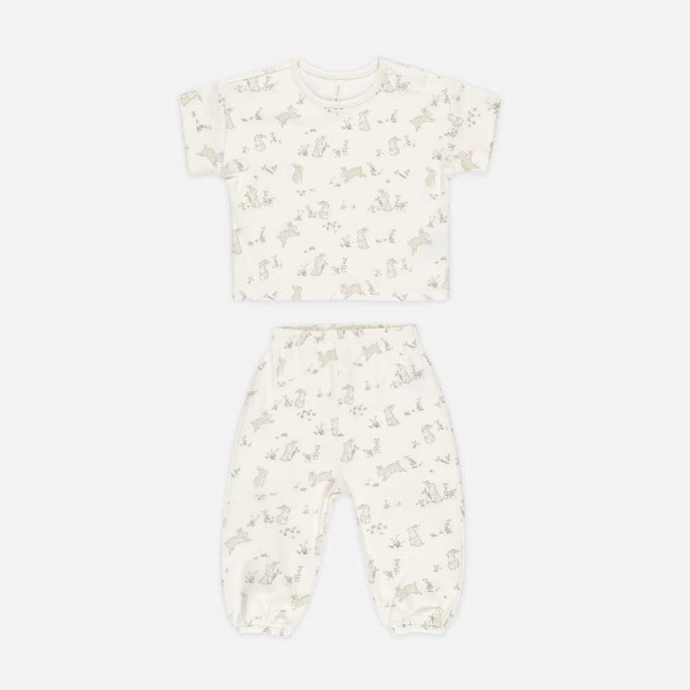 Quincy Mae Jersey tee + Pants Set- Bunnies